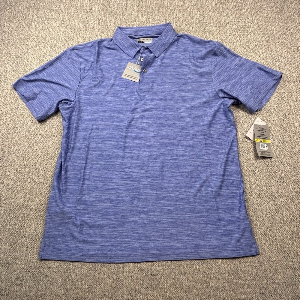PGA Tour Airflux Polo Shirt Men's Large Blue Golf Performance Stretch NWT